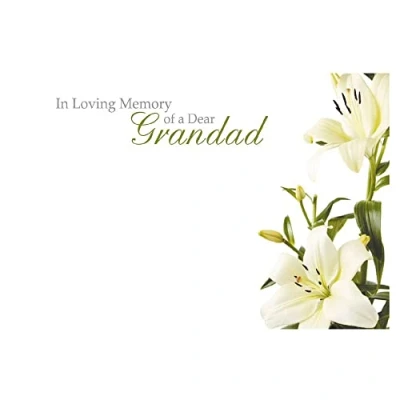 Image of Pack of 9 Large Sympathy Florist Message Cards In Loving Memory Design Choice (Grandad White Lily)