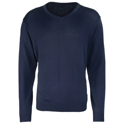 Image of Premier Mens Knitted Cotton Acrylic V Neck Sweatshirt (Navy) Size 4XL