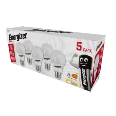 Image of Energizer GLS E27 LED Bulb Warm White Screw Equivalent of 60W Incandescent. Perfect for Replacing Large Edison in Light Pack 5