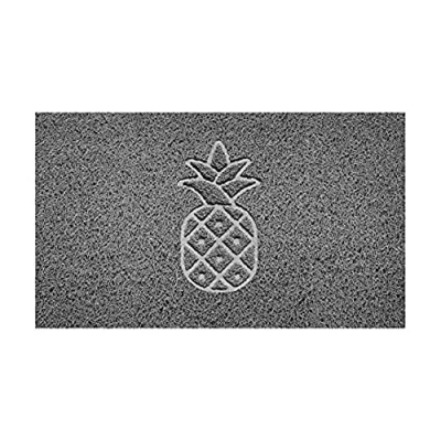 Image of Nicoman Embossed Spaghetti Door Mat Dirt Trapper Jet Washable Doormat 70x43cm (Grey, PINEAPPLE Shape) Use Outdoor ONLY