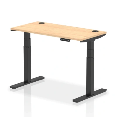 Image of Air 1200x600mm Height Adjustable Desk Maple Top Cable Ports Black Leg