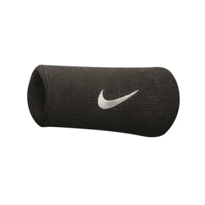 Image of Nike Unisex&#039;s Swoosh Doublewide Wristbands (one Pair), Black/White, Size