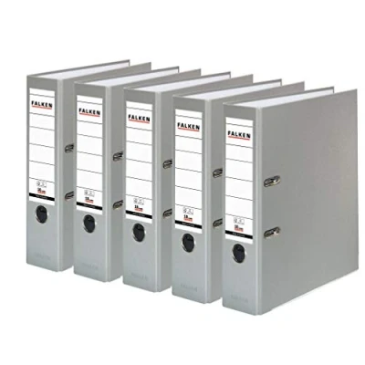 Image of Original Falken 5 pack PP Color Plastic folders. Made in Germany. 8 cm wide DIN A4 grey Vegan ring binder File folder Letter Office Slotted