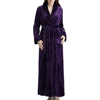 Image of DSNOW Dressing Gown Women/Men Full Length Robe Plus Size Fleece Winter Warm Bathrobe ,Purple, M