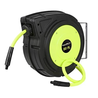 Image of Flexzilla Retractable Enclosed Plastic Air Hose Reel, 3/8 in. x 50 ft., Heavy Duty, Lightweight, Hybrid, ZillaGreen L8250FZ