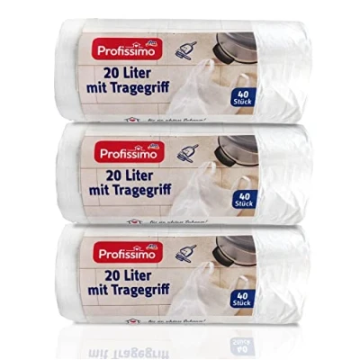 Image of Bin Liners with Carry Handle, 20 L, Tear Resistant &amp; Liquid Tight, Pack of 3, 120 (3 x 40 Liners), Product Packaging are Recyclable