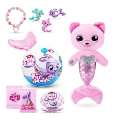 Image of Pets Alive Furmaids by ZURU Mermaid Plush Interactive Lights Sounds Girls Toy (Pink Kitten)