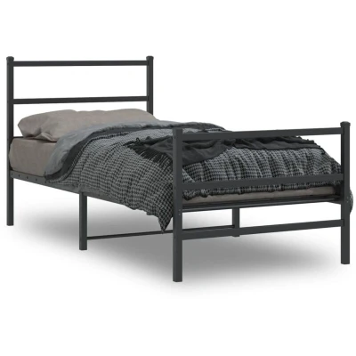 Image of vidaXL Metal Bed Frame without Mattress with Footboard Black 90x200cm