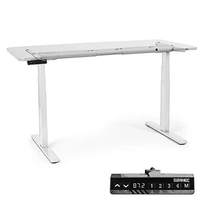 Image of Duronic Sit Stand Up Desk Top Frame Converter TM23 WE, Electric Standing Sitting Height Adjustable Riser Desks Ergonomic Standup Workstation for Office Home Laptops Monitor Computer Only White