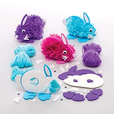 Image of Baker Ross AW198 Bunny Pom Kits (Pack of 3) Easter Crafts for Kids to Make