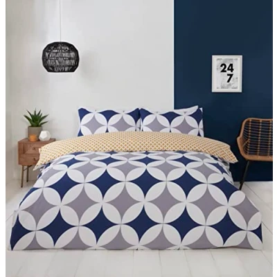 Image of Rapport Home Geometric Shapes Duvet Cover Set, Easycare Reversible Bedding Blue, King Set