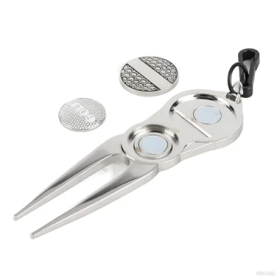 Image of Golf Divot Tool, Green Repair Fork Magnetic Ball Marker Pitch Groove Cleaner Training Accessories(Golf)