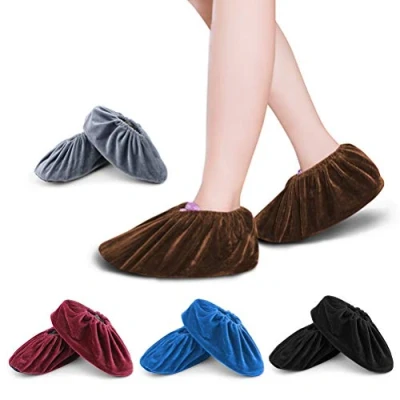 Image of FOCCTS Washable Overshoes Reusable Shoe Covers, 5 Pairs Flannel Non Slip Covers for Laboratory Computer Rooms &amp; Daily Use Indoor Elastic Boot Cover Colors