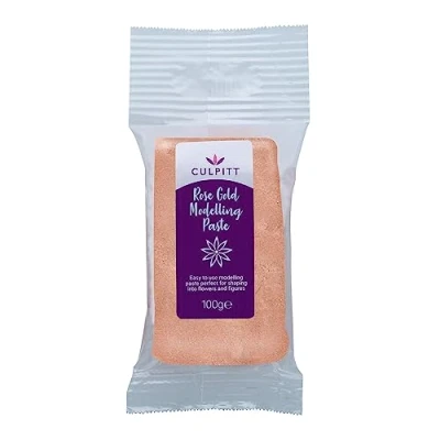 Image of Culpitt Metallic Colour Food Modelling Sugar Paste for Celebration Cake, Stars, Flowers, Leaves, &amp; Floral Gums, Rose Gold, 100 g