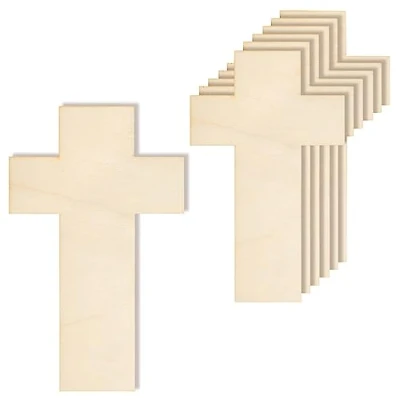 Image of Creative Deco 10 x Large Wooden Cross Shape Plywood Cutouts 20x12.5cm Plain Unpainted Craft Blank Wood Plaques Ornament Embellishment Memorial Crucifix to Hang &amp; Decorate Arts Crafts Painting