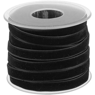 Image of POFET 20 Yard 10mm Wide Velvet Ribbon Roll for Crafts Decoration Black