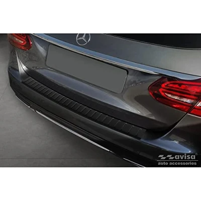 Image of Avisa Matt Black Stainless Steel Rear bumper protector compatible with Mercedes C Class W205 Kombi 2014 2021 &#039;Ribs&#039;