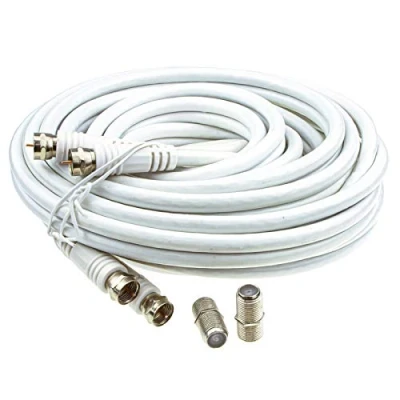 Image of kenable TWIN Satellite Moulded F Type Plug to Socket RG6 Extension Cable 5m White [5 metres]