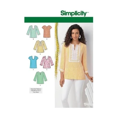 Image of Simplicity Sewing Pattern 1461: Misses&#039; and Plus Tunic with Neckline Sleeve Variations, Size, Paper, White, AA (10 12 14 16 18)