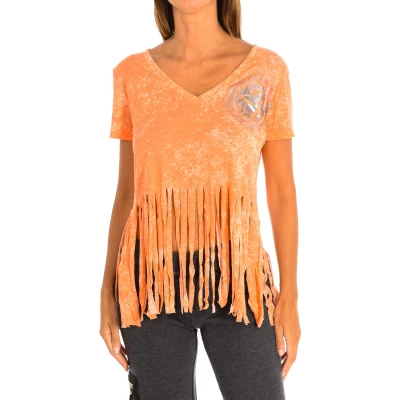 Image of Zumba Womenss short sleeved V neck sports T shirt Z1T00401 Orange Size Large