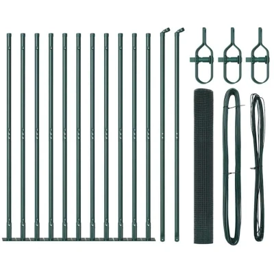 Image of vidaXL Welded Wire Fence with 13 Flanged Posts Green 0.8x25 m Steel