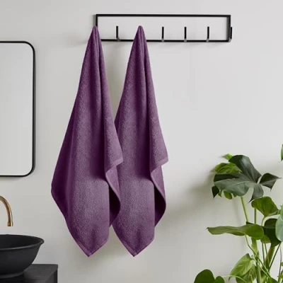 Image of Catherine Lansfield Quick Dry Cotton 90x140 cm Bath Sheet Pair Plum