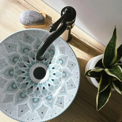 Image of REA U7502 Bathroom Sink Made of Ceramic Mandala Pattern U7502,