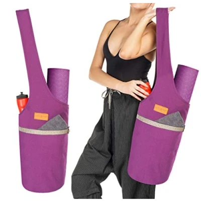 Image of ALLEN &amp; MATE Unisex Yoga Exercise Mat Bag with Large Size Pocket, Big Capacity Tote Shoulder Carrier for Men Women (Purple)