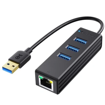 Image of Cable Matters 3 Port USB 3.0 Hub with Ethernet (USB Ethernet, Gigabit Hub) Supporting 10/100/1000 Mbps Network in Black