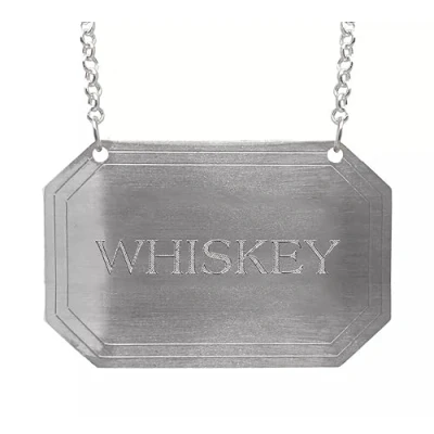 Image of County Engraving Plain Rectangular Pewter Decanter Label Bottle Tag (Whiskey)