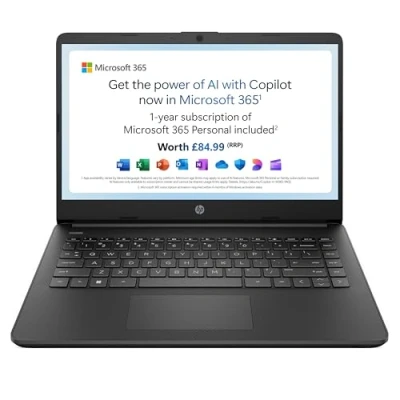Image of HP 14&quot; Laptop, Intel Pentium Silver N5030 Processor, 4 GB RAM, 128 SSD, UHD Graphics, FHD Display, Dual Speakers, Microsoft 365 Personal 12m included, Win 11, Jet Black, 14s dq0011sa