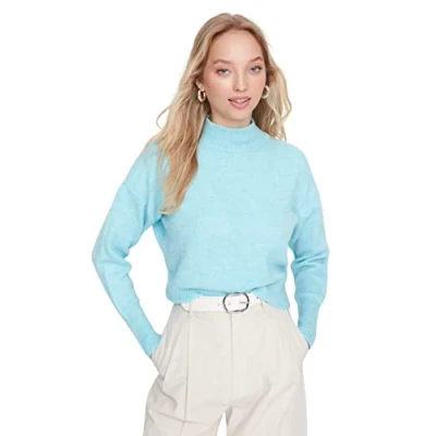 Image of Trendyol Women Regular Basic Standing Collar Knitwear Sweater Blau