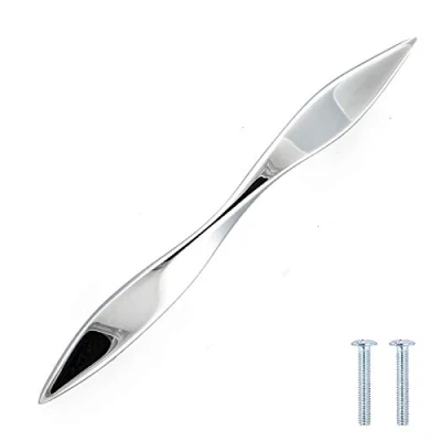 Image of Decoranddecor Brushed Polished Twisted Kitchen Bathroom Cabinet Door Drawer Furniture Handles (160mm Hole Center, Chrome)