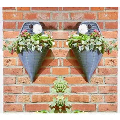 Image of Garden Mile® 14in Wall Planters For Outdoor Plants Baskets The With Fixings, Grey Rattan. Transform Spaces, Rust Proof, Easy To Fit… (2)