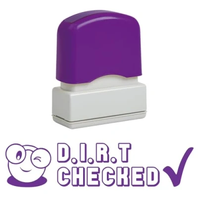 Image of Dirt Checked Self Inking Teacher Stamp, Reinkable, Quality School Stamp 10x39mm Purple Ink *
