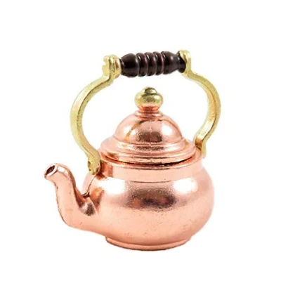 Image of Melody Jane Dolls House Copper Kettle Brass Knob &amp; Handle Old Fashioned Kitchen Accessory
