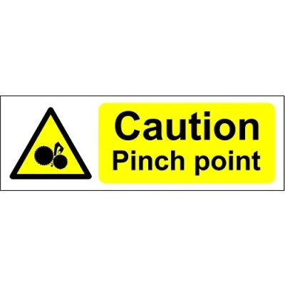 Image of Caution Pinch Point Safety Sign Self adhesive sticker 150mm x 50mm