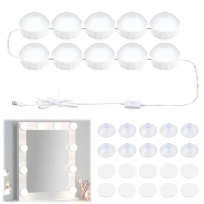 Image of Pagezol Dimmable Vanity Mirror Lights Kits, 10 Bulbs Hollywood Style LED Makeup Lights, 3 Colour Changing &amp; Brightness Adjustable, Make up Light for Dressing Table Room, Bathroom, Bedroom (White)