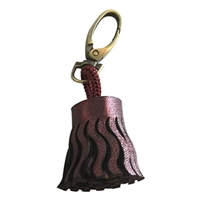 Image of Clairefontaine Ref 400068C Tasselled Leather Keyring 4 x 2.5cm, Made From Genuine Lambskin Leather, Connected By A Carabiner &amp; Cord Cherry Colour