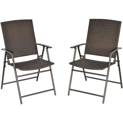 Image of Outsunny 2pcs Rattan Chair Garden Furniture Wicker Foldable Steel Frame for Poolside