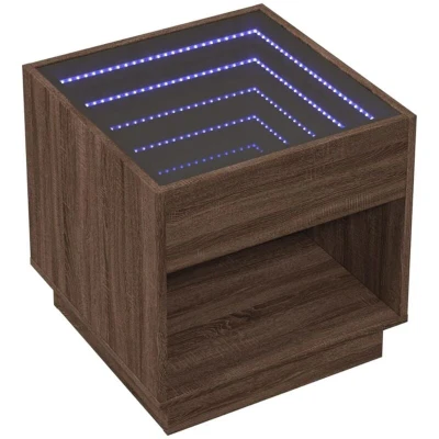 Image of vidaXL Bedside Table with RGB LED Infinity Mirror Brown Oak Nightstand 50 x cm Engineered Wood