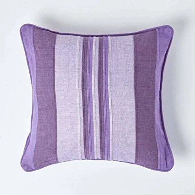 Image of HOMESCAPES Morocco Striped Cushion Cover 18 x Inches Mauve Purple Lilac 100% Cotton Coordinating with Throws and Curtains Easy care Washable at home