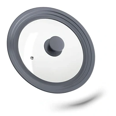 Image of Relaxdays 10027987_111 Saucepan Lid Universal, Glass Cover with Silicone Rim &amp; Air Vent, Pots Pans Ø 20 24 cm, Grey