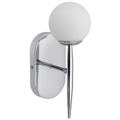Image of Long Life Lamp Company Modern Chrome Wall Light Frosted Glass Globe Sconce Indoors H3078 with LED Bulb Warm White G9