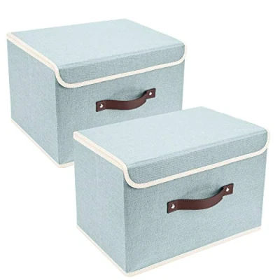 Image of TYEERS Collapsible Storage Box with Lid, Fabric for Clothes, Wardrobe Storage, 38x25x25 cm, Set of 2, Aqua Spring