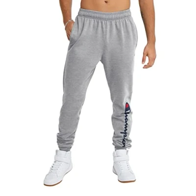 Image of Champion Men&#039;s Powerblend Sweatpants, Oxford Gray 15 Script Low Leg, M