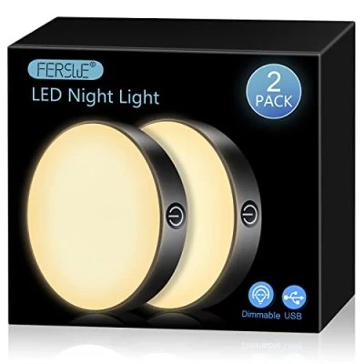 Image of Ferswe Rechargeable Battery Lights Indoor, 3000K Dimmable Touch Light with 1000mAh Large Battery, Stick on for Closet, Cabinet, Shelf, Wall and Desk(2 Pack)