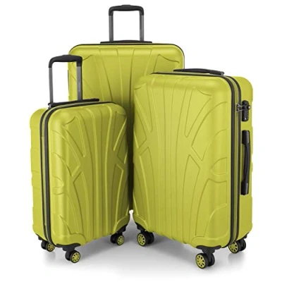 Image of SUITLINE Set of 3 Hardshell suitcases, Travel Trolley, Rigid luggages, TSA, (55 cm, 66 76 cm), 100% ABS, mat, Fern