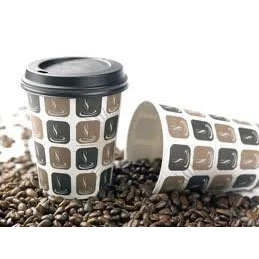 Image of Disposable paper coffee cups and lids, set of 50, 237 ml, 355 ml or 473 430 g