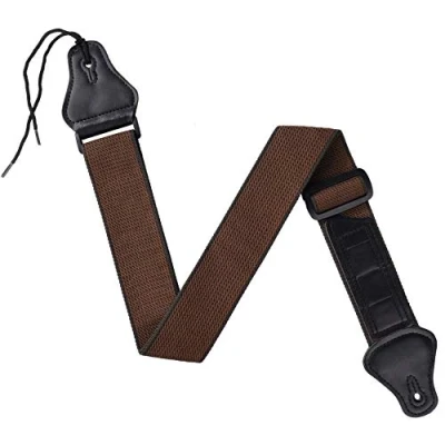 Image of MengH SHOP Guitar Strap Adjustable Shoulder Soft Cotton and PU Leather Ends Straps with 3 Pick Holders for Bass Electric &amp; Acoustic Guitars (Brown)